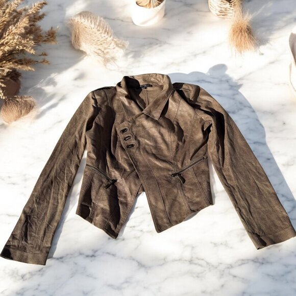 Extenzo Paris Faux Tan Suede Cowboy Jacket French Fashion Size 40 - Picture 3 of 13